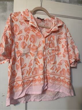 Coral Shell Print Short Sleeve Blouse